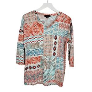 4/$20 Tribal Rayon Knit Soft Scoop V-neck Pullover Top - Size XS